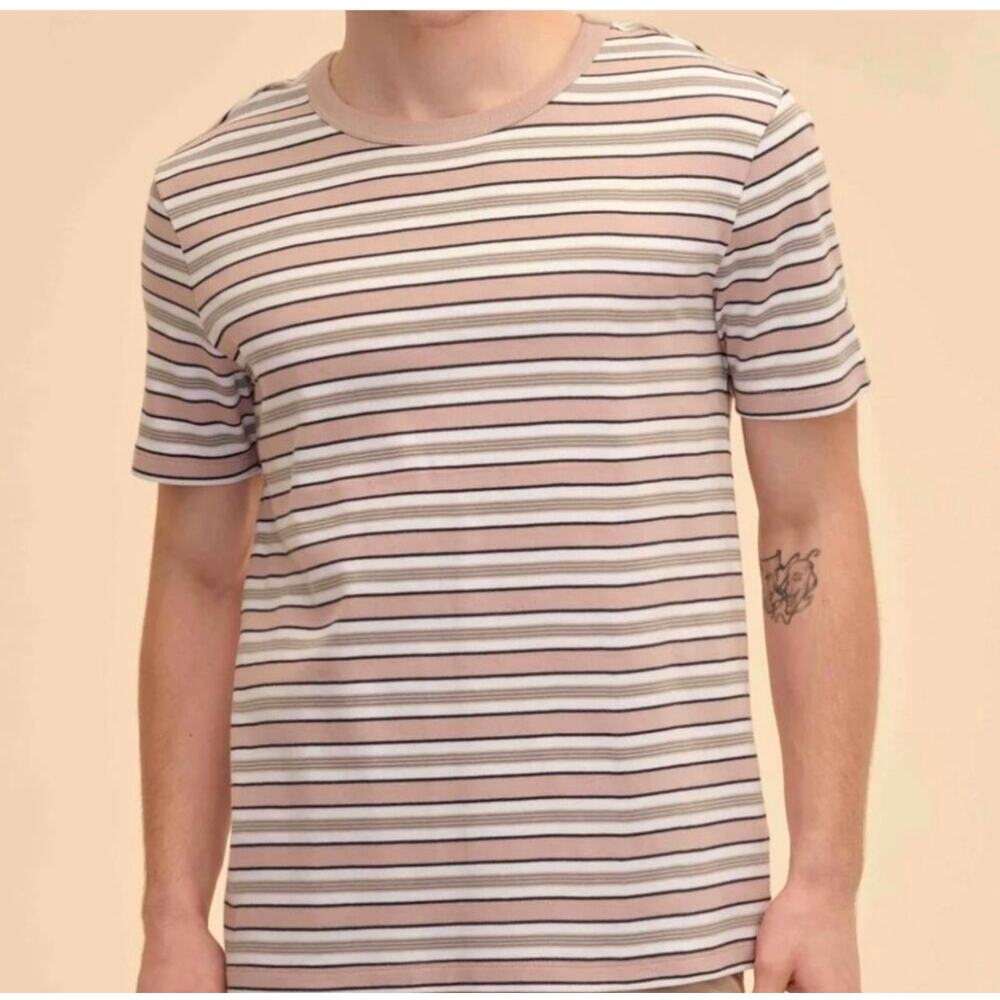 Magaschoni Man T-Shirt Medium Men Striped Crew Neck Short Sleeve 100% Cotton Tee